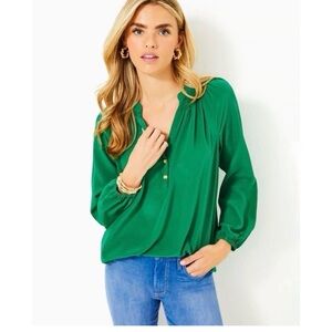 Lilly Pulitzer Elsa Silk Green Top